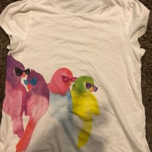 Fun youth girls white shirt with multi-color birds